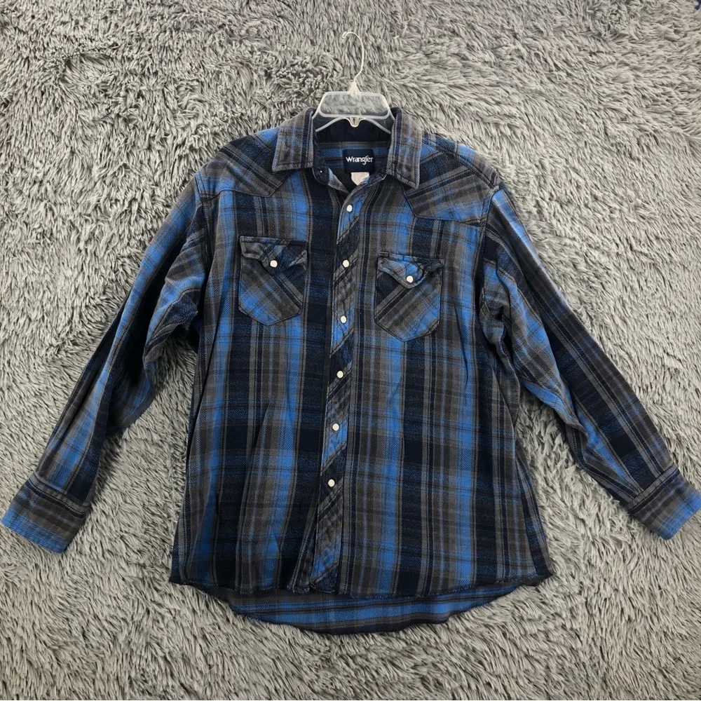 Wrangler Shacket Mens XL Blue Shirt Jacket Pearl Snap Western Vintage
